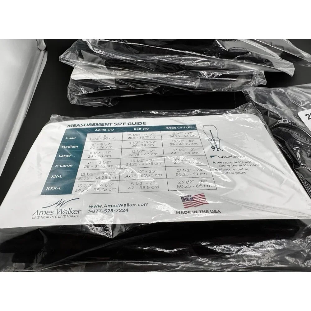 6 Packs Ames Walker 20-30mmHg Compression Stockings Knee High Closed Toe XXL NEW